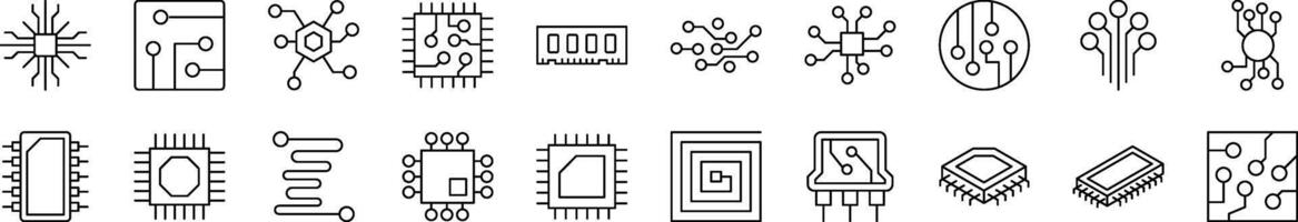 Chip and Scheme Line Icon Pack. Editable Stroke. Minimalistic Linear Pictogram for Design of Cards, Apps, Banners, Posts vector