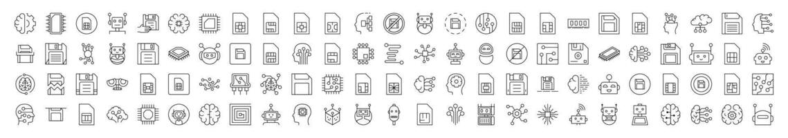 Technology Icon Collection. Contains Icons of Brain, Chip, Robot, Artificial Intelligence that Can Be Used for Design of Cards, Posts, Apps, Web Sites vector
