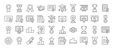 Bundle of Line Icons of Award and Diploma. Editable Stroke. Minimalistic Linear Pictogram for Design of Cards, Apps, Banners, Posts vector
