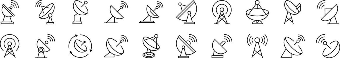 Satellite Dish Line Icon Bundle. Editable Stroke. Minimalistic Linear Pictogram for Design of Cards, Apps, Banners, Posts vector