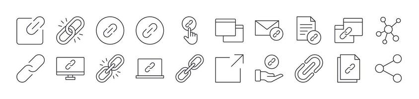 Link and Share Outline Web Line Icons Collection. Editable Stroke. Minimalistic Linear Pictogram for Design of Cards, Apps, Banners, Posts vector