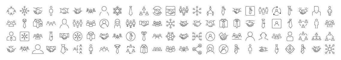 Bundle of Staff and Company Related Line Icons. Editable Stroke for Design, Web Sites, Apps, Cards. Contains Linear Images of Worker, Handshaking, Office Clothing vector
