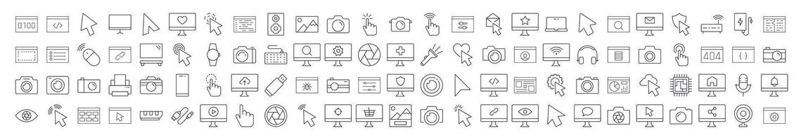 Internet and Computer Interface Set of Thin Icons. Editable Stroke. Suitable for Web Sites, Books, Cards, Apps vector