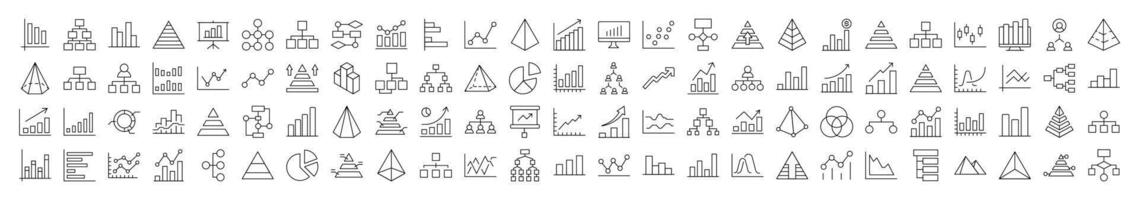 Pie Chart, Hierarchy, Pyramid Thin Icons Collection. Editable Stroke. Suitable for Web Sites, Books, Cards, Apps vector