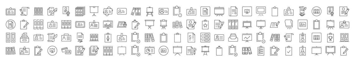 Simple Linear Illustration of Documents. Contains Icons of Presentation Board, Clipboard, Contract that Can Be Used for Design of Cards, Posts, Apps, Web Sites vector
