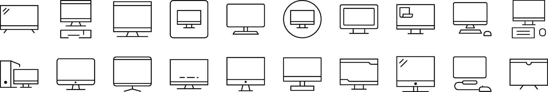 Computer Line Icon Set. Editable Stroke. Minimalistic Linear Pictogram for Design of Cards, Apps, Banners, Posts vector