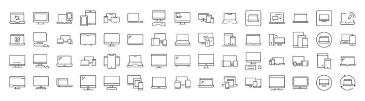 Laptop, Computer, Phone, Tablet Collection of Thin Icons. Editable Stroke. Suitable for Web Sites, Books, Cards, Apps vector