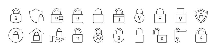 Lock Line Icon Pack. Editable Stroke. Minimalistic Linear Pictogram for Design of Cards, Apps, Banners, Posts vector