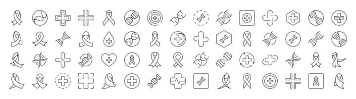 Collection of Images of Medical Cross, Pink Ribbon, DNA Drawn with Thin Line for apps, web sites, banners, infographics and other types of design vector