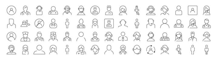 Worker Line Icon Pack. Modern Collection for Design, Web Sites, Apps, Cards. Contains Linear Images of Doctor, Dispatcher, Office Worker vector