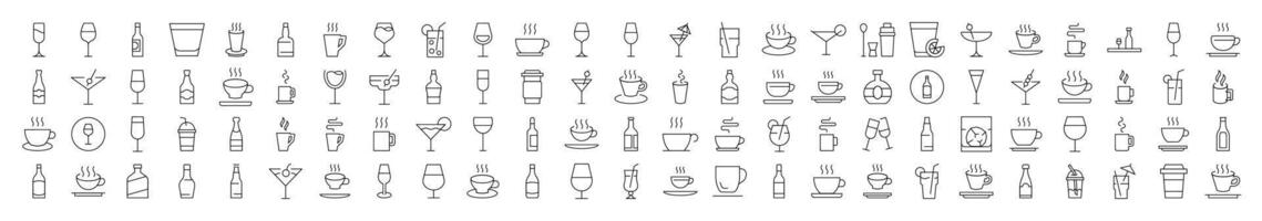 Coffee, Soft Drinks, Alcoholic Beverages Line Icon Bundle. Editable Stroke. Minimalistic Linear Pictogram for Design of Cards, Apps, Banners, Posts vector