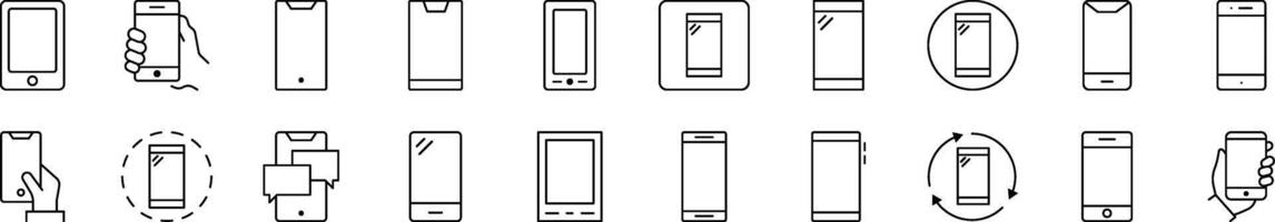 Smartphone Outline Web Line Icons Collection. Editable Stroke. Minimalistic Linear Pictogram for Design of Cards, Apps, Banners, Posts vector