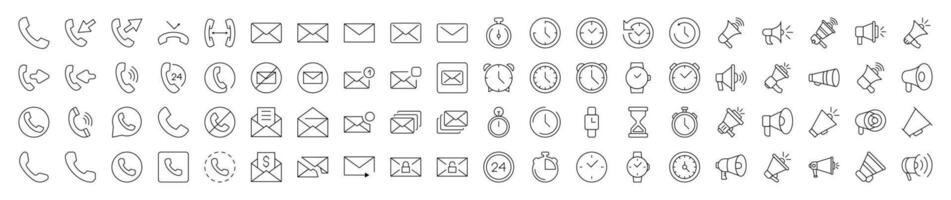 Contact Us and Interface Outline Web Line Icons Collection. Editable Stroke. Minimalistic Linear Pictogram for Design of Cards, Apps, Banners, Posts vector