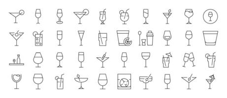 Drinks Outline Simple Icons Bundle. Contains Icons of Glasses of Cocktail, Champaign and Other that Can Be Used for Design of Cards, Posts, Apps, Web Sites vector