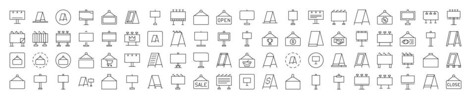 Sandwich Panel, Billboard, Signboard Outline Web Line Icons Collection. Editable Stroke. Minimalistic Linear Pictogram for Design of Cards, Apps, Banners, Posts vector