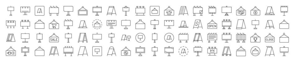 Pack of Line Icons of Sandwich Panel, Billboard, Signboard. Editable Stroke. Minimalistic Linear Pictogram for Design of Cards, Apps, Banners, Posts vector