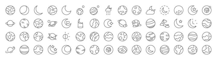 Space Thin Line Icon Set. Editable Stroke. Suitable for Banners, Cards, Social Networks, Apps vector