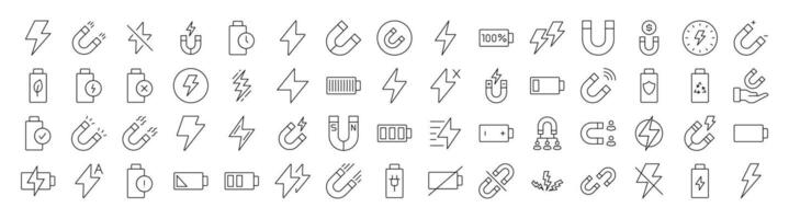 Energy, Battery, Charger Line Icon Bundle. Editable Stroke. Minimalistic Linear Pictogram for Design of Cards, Apps, Banners, Posts vector