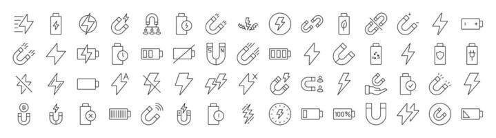 Bundle of Line Icons of Energy, Battery, Charger. Editable Stroke. Minimalistic Linear Pictogram for Design of Cards, Apps, Banners, Posts vector