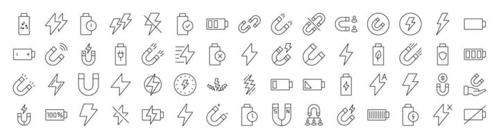 Energy, Battery, Charger Line Icon Collection. Editable Stroke. Minimalistic Linear Pictogram for Design of Cards, Apps, Banners, Posts vector