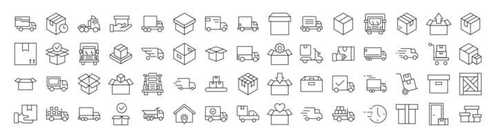 Delivery Line Icon Set. Modern Collection for Design, Web Sites, Apps, Cards. Contains Linear Images of Boxes and Vans vector