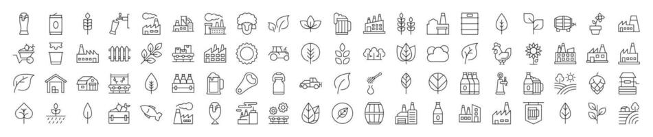 Agriculture Related Thin Icons Collection. Contains Icons of Tractor, Plantation, Harvest. Editable Stroke. Suitable for Web Sites, Books, Cards, Apps vector