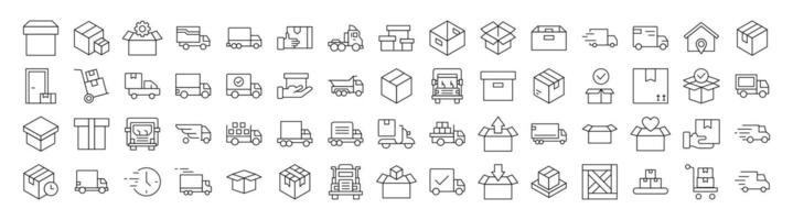 Delivery Thin Line Icon Set. Editable Stroke. Suitable for Banners, Cards, Social Networks, Apps vector
