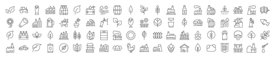 Agriculture Related Line Icons for Web Sites, Books, Cards, Apps. Contains Icons of Tractor, Plantation, Harvest. Editable Stroke. Suitable for Web Sites, Books, Cards, Apps vector