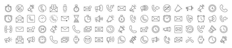 Bundle of Line Icons of Contact Us and Interface. Editable Stroke. Minimalistic Linear Pictogram for Design of Cards, Apps, Banners, Posts vector