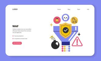 WAF Web Application Firewall web banner or landing page. Incoming vector
