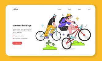 Summer break activity web banner or landing page. Healthy and active vector