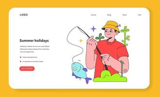 Summer time activity web banner or landing page. Man with a spinning vector