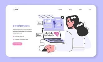 Bioinformatics web banner or landing page. IT medical service, computation vector