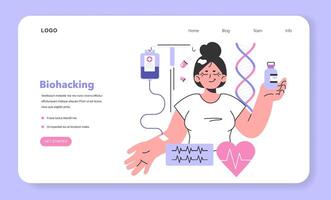 Biohacking web banner or landing page. Health' engineering and improving vector