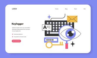 Keylogger web banner or landing page. Keystroke logging, dangerous vector