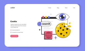 Cookie technology web banner or landing page. Web browser session vector