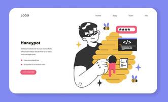 Honeypot web banner or landing page. Computer security mechanism vector