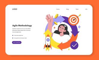 Agile methodology web banner or landing page. Project management vector