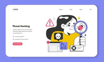 Cyber threat hunting web banner or landing page. Practice of proactively vector
