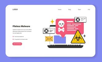 Fileless malware web banner or landing page. Virus, hacking software vector