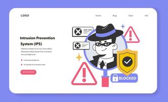 IPS, Intrusion prevention system web banner or landing page. Network vector