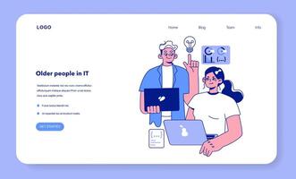 Senior developer web banner or landing page. Oldman helping a young vector