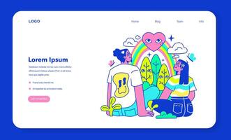 Psychedelic trip party web banner or landing page. Rave camp. vector