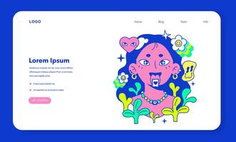 Psychedelic trip party web banner or landing page. Rave camp. vector