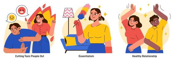 Minimalist lifestyle set. Simple and restrained living practices. Modern vector