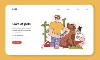 Characters grooming, taking care of a dog web banner or landing page. vector