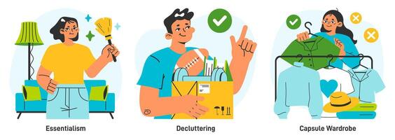 Minimalist lifestyle set. Simple and restrained living practices. Modern vector