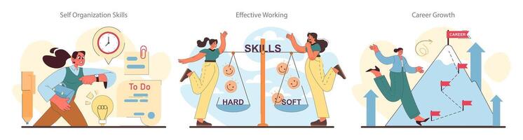 Skills development set. Professional competences hard and soft skills vector