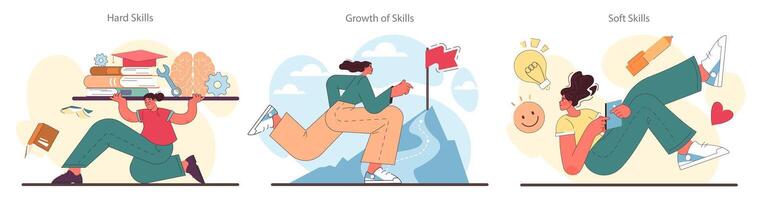 Skills development set. Professional competences hard and soft skills vector
