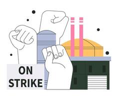 Protest. People on demonstration. Character's fists and poster with demands. vector